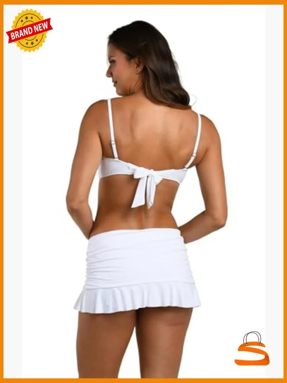 Bandeau Bikini Top with Ruffles, Molded Cups, Adjustable Fit, Size 10